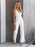 Camille | Damen Boho Spitzen Jumpsuit Mit Offenem Rücken