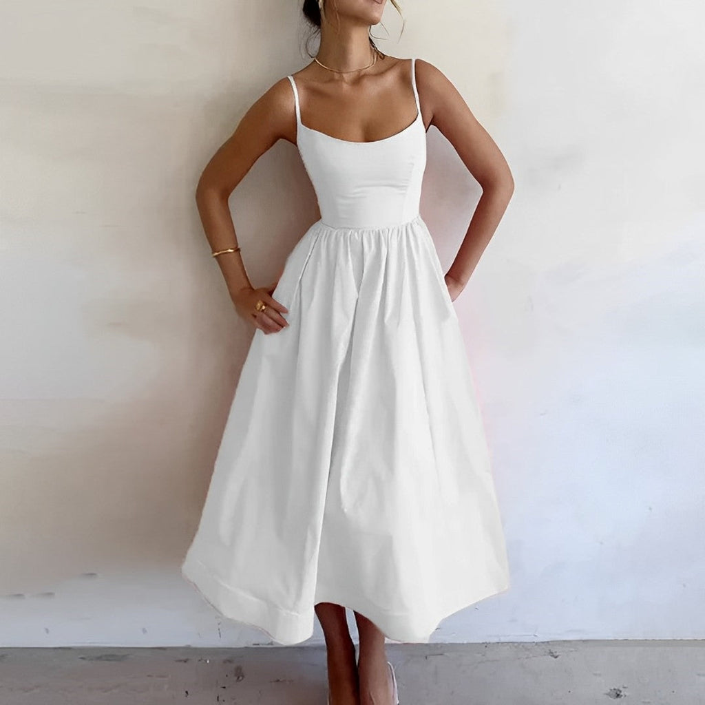 Helena | Damen Midikleid Mit Spaghettiträgern Und Ausgestelltem Rock