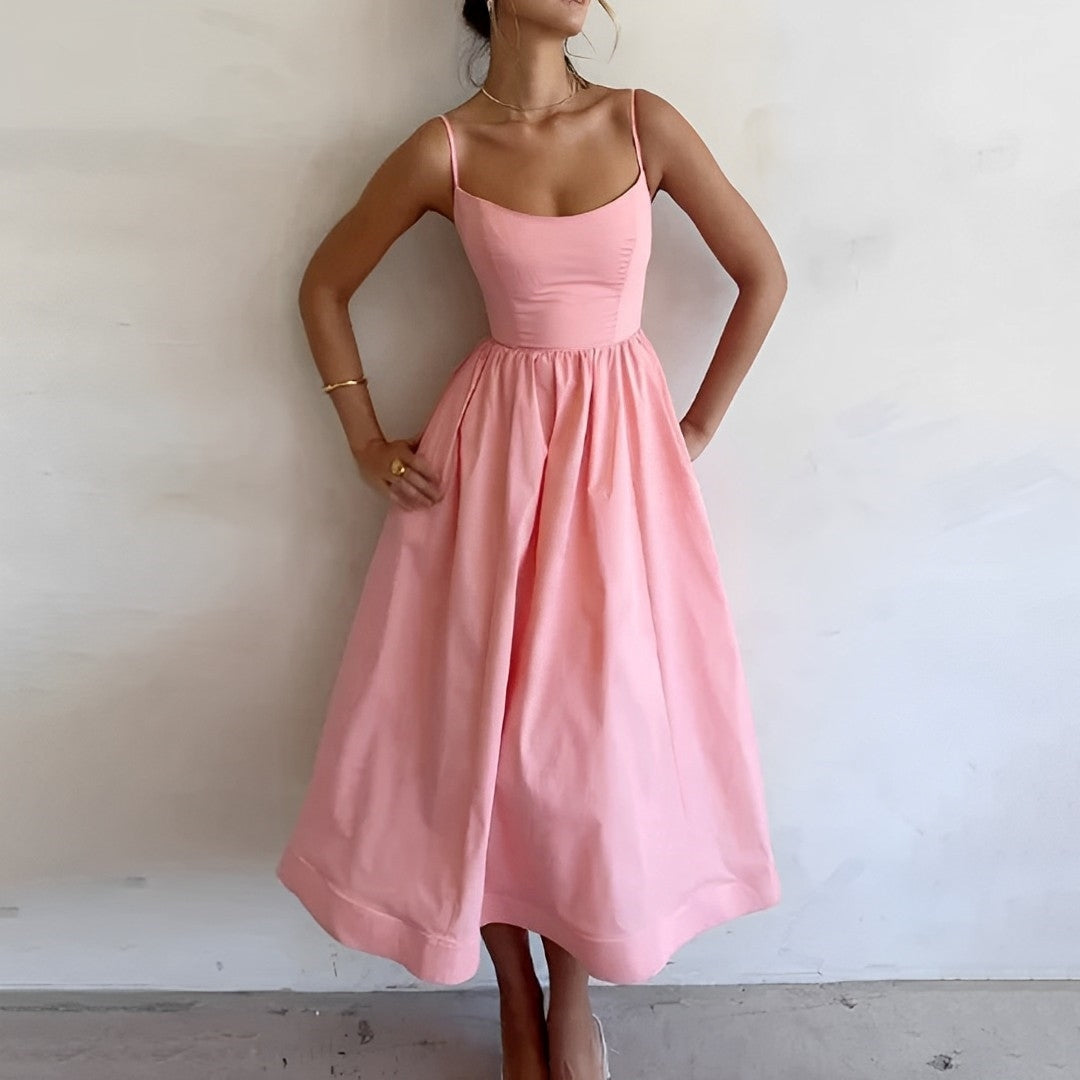 Helena | Damen Midikleid Mit Spaghettiträgern Und Ausgestelltem Rock