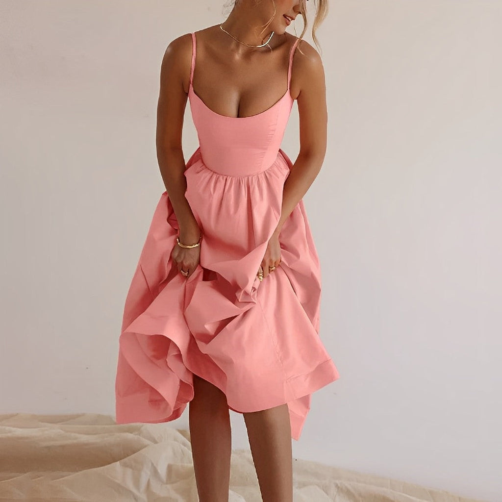 Helena | Damen Midikleid Mit Spaghettiträgern Und Ausgestelltem Rock