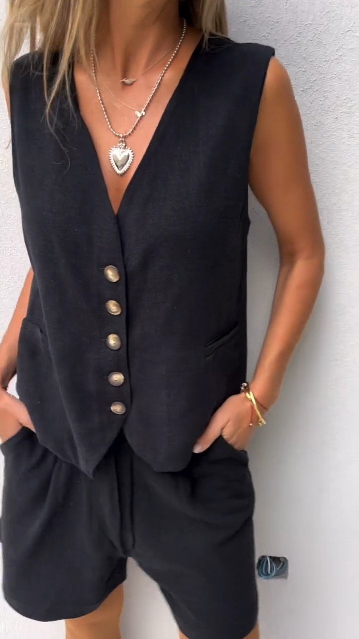 Daphne | Damen Set Mit Weste Und High-Waist Shorts