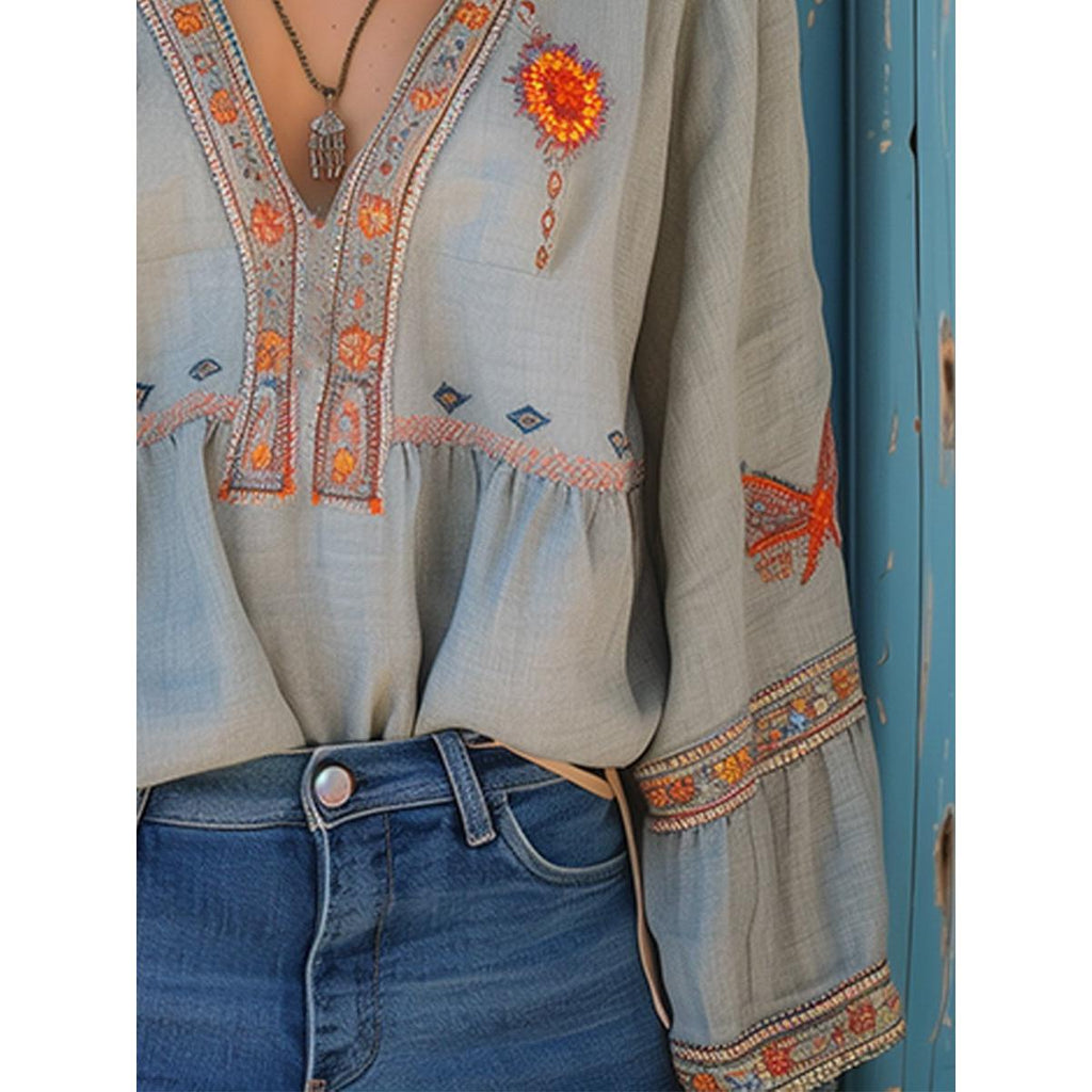 Kaia | Damen Boho Bluse Mit V-Ausschnitt