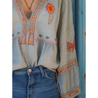 Kaia | Damen Boho Bluse Mit V-Ausschnitt