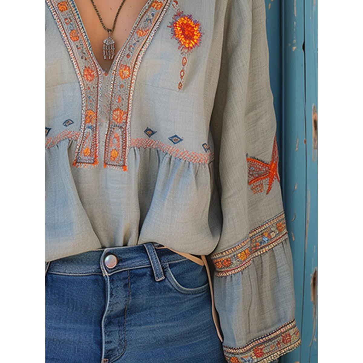 Kaia | Damen Boho Bluse Mit V-Ausschnitt