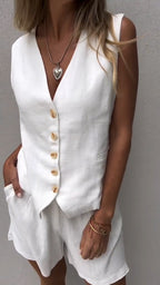 Daphne | Damen Set Mit Weste Und High-Waist Shorts