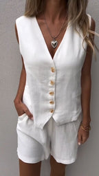 Daphne | Damen Set Mit Weste Und High-Waist Shorts