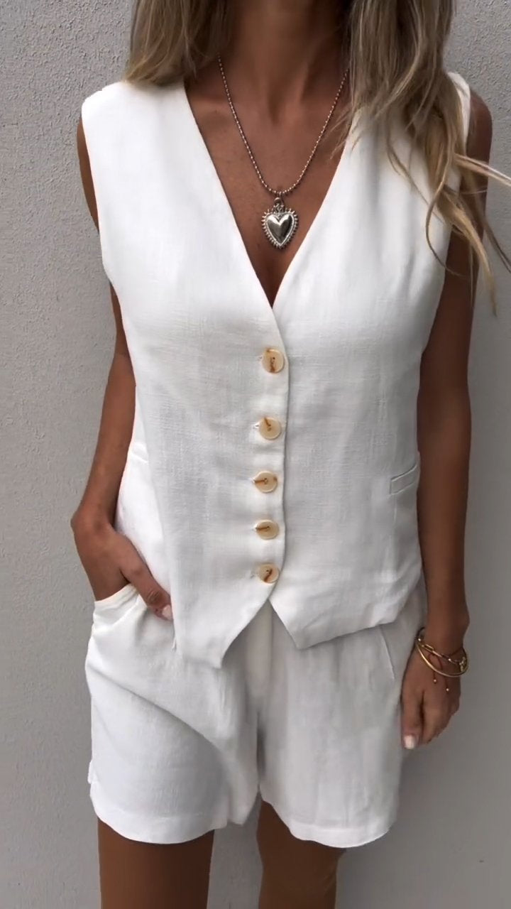 Daphne | Damen Set Mit Weste Und High-Waist Shorts