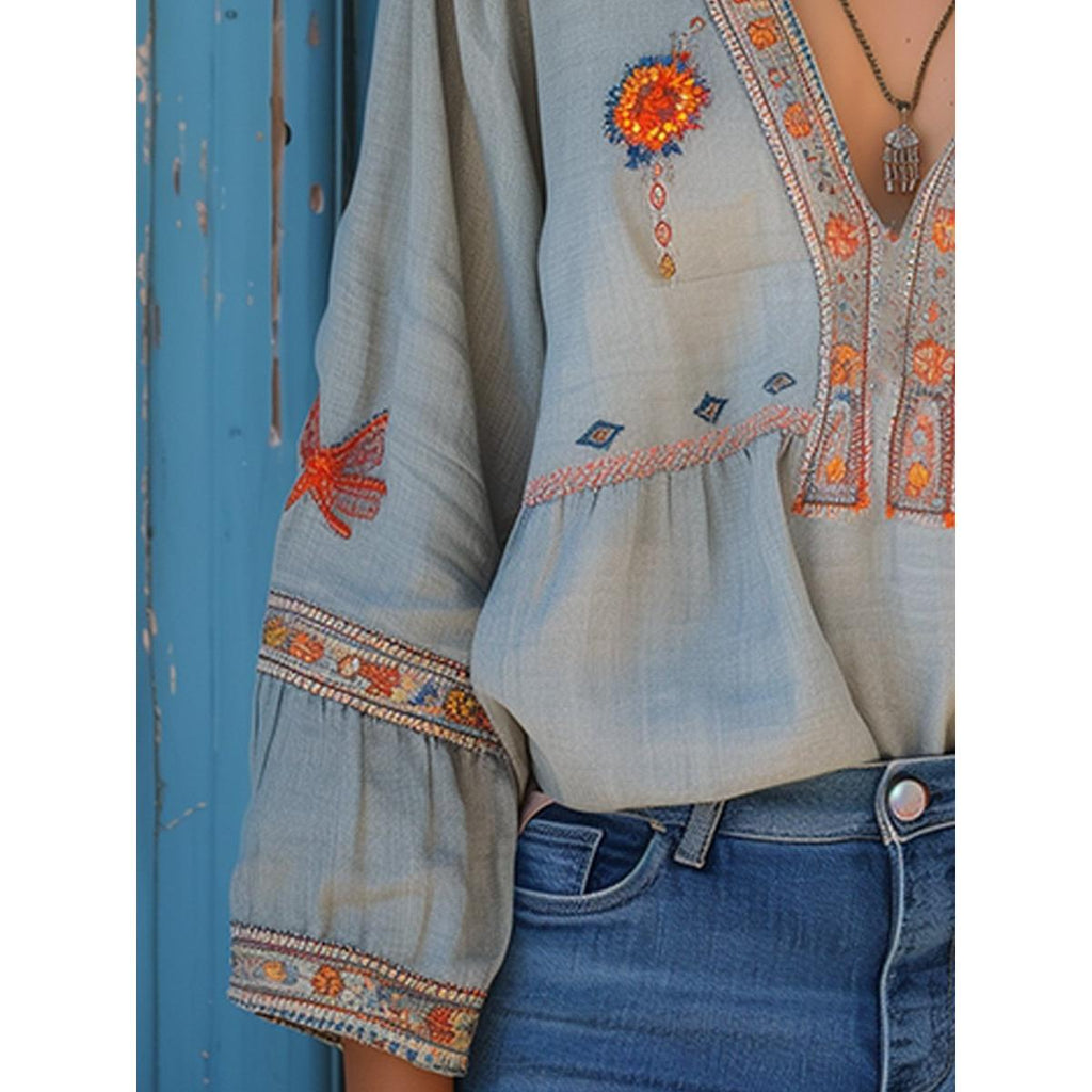 Kaia | Damen Boho Bluse Mit V-Ausschnitt