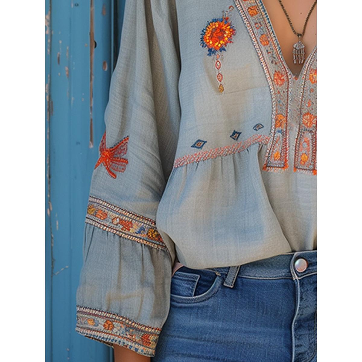 Kaia | Damen Boho Bluse Mit V-Ausschnitt