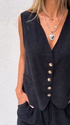 Daphne | Damen Set Mit Weste Und High-Waist Shorts