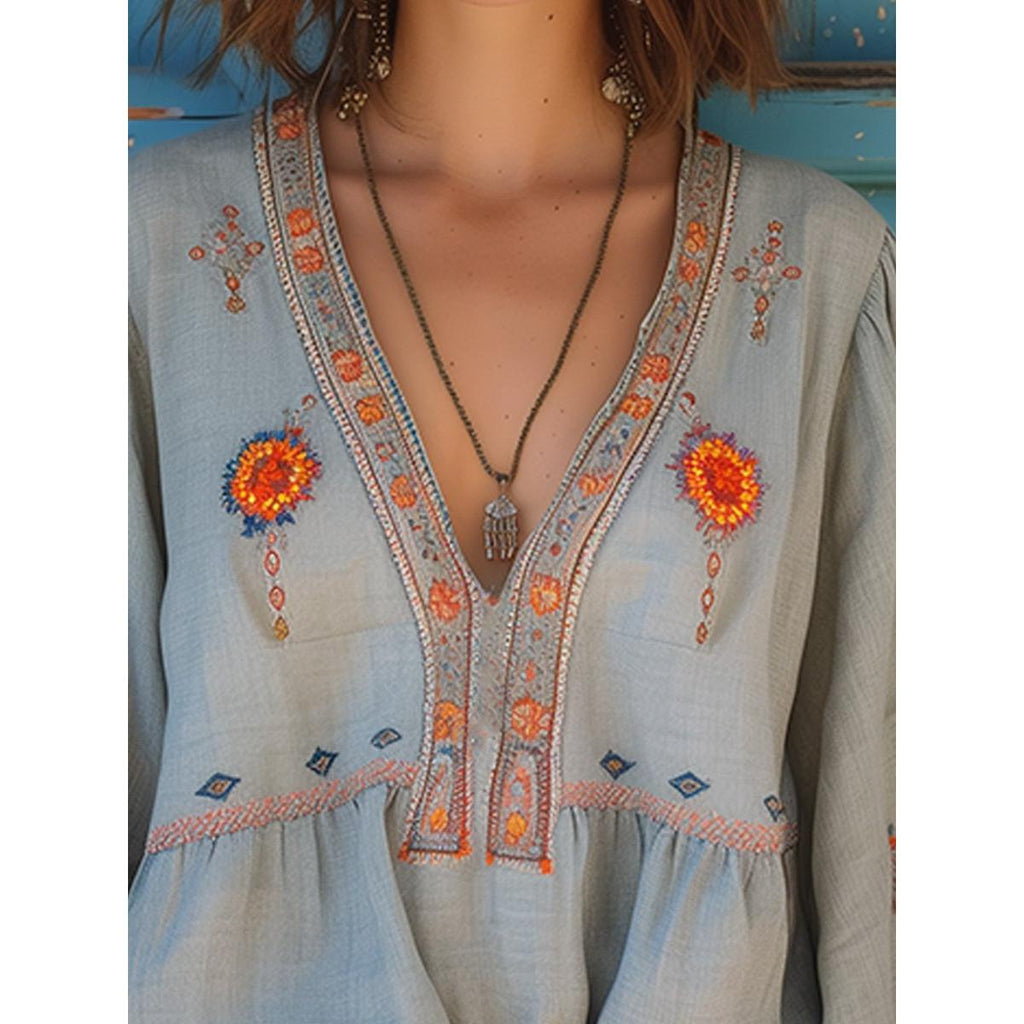 Kaia | Damen Boho Bluse Mit V-Ausschnitt