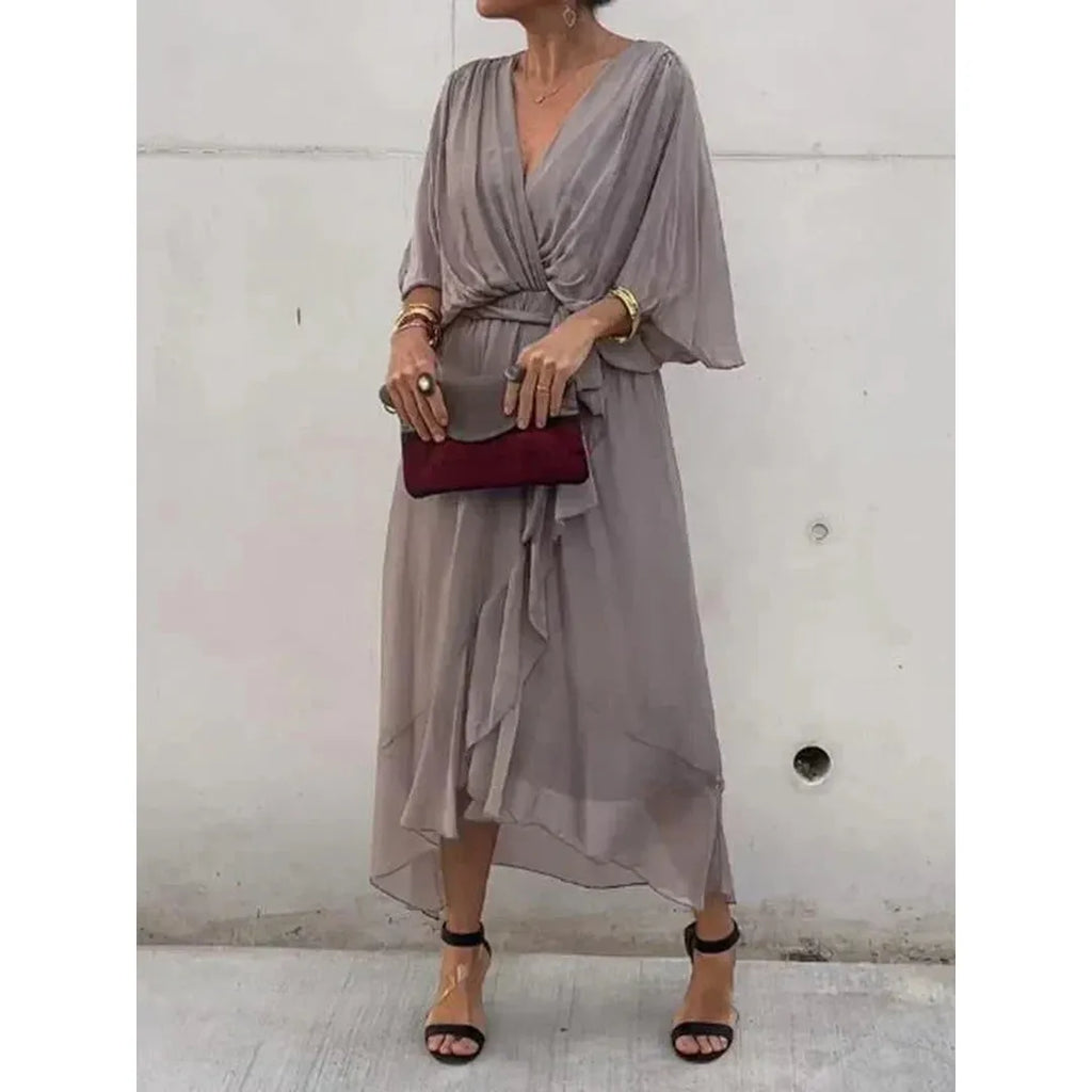 Celeste | V-Ausschnitt Midi Kleid Mit Drapierter Wickeltaille