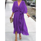 Celeste | V-Ausschnitt Midi Kleid Mit Drapierter Wickeltaille