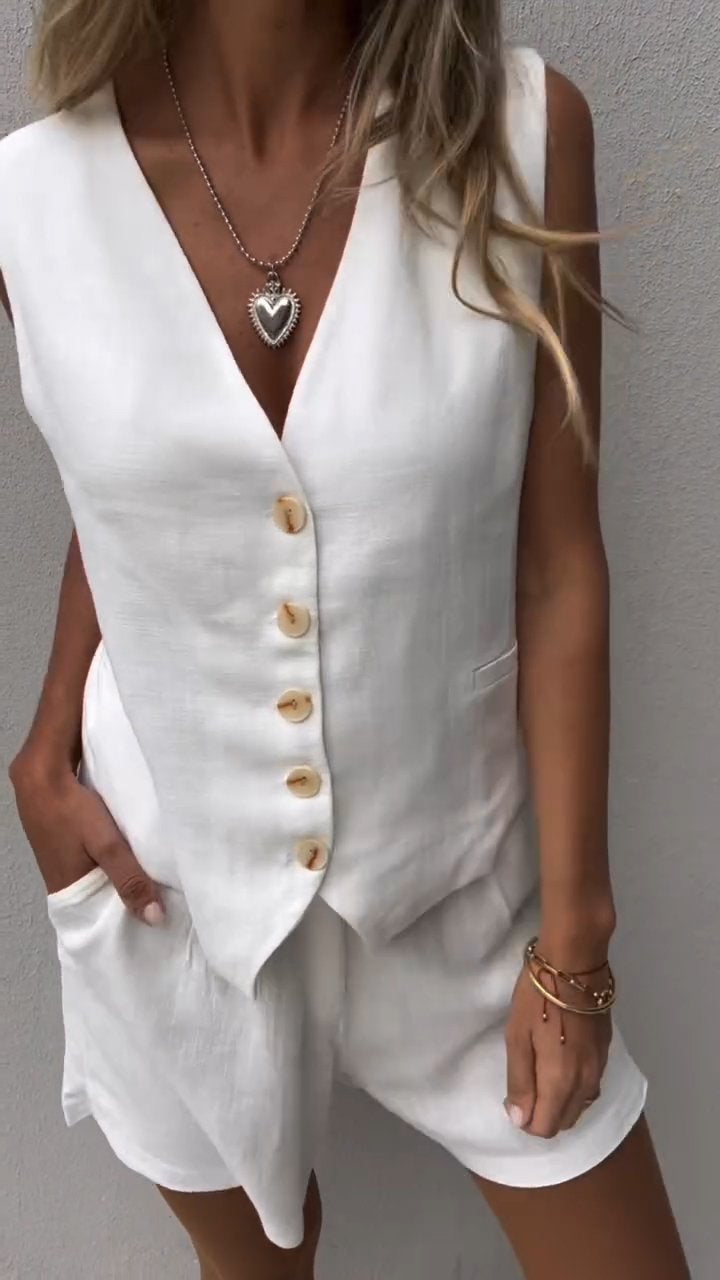 Daphne | Damen Set Mit Weste Und High-Waist Shorts