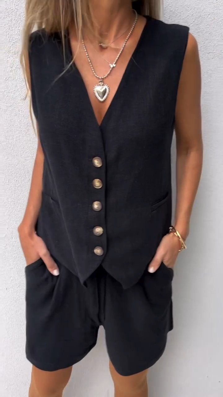 Daphne | Damen Set Mit Weste Und High-Waist Shorts