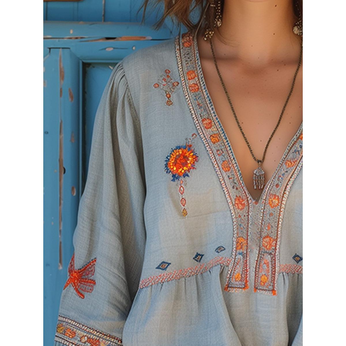 Kaia | Damen Boho Bluse Mit V-Ausschnitt