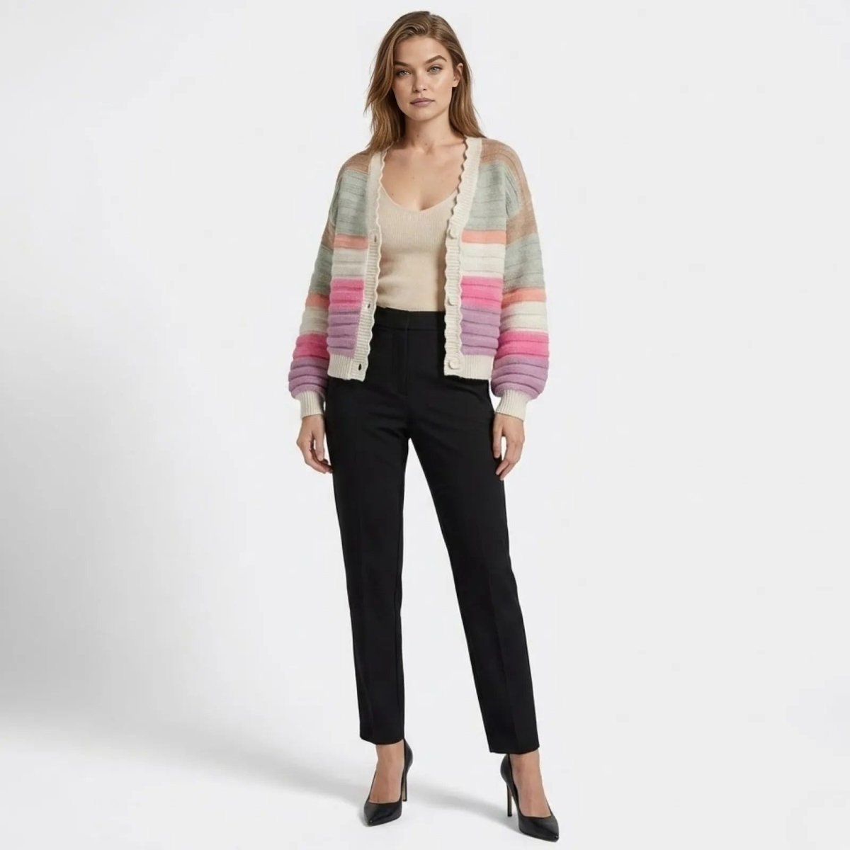Stella | Damen Gestreifte Strickjacke Mit Langarm