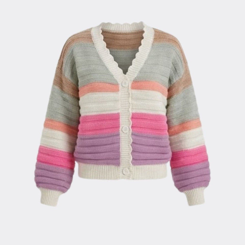 Stella | Damen Gestreifte Strickjacke Mit Langarm