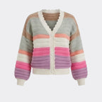 Stella | Damen Gestreifte Strickjacke Mit Langarm