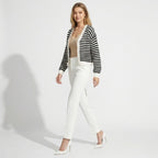 Stella | Damen Gestreifte Strickjacke Mit Langarm