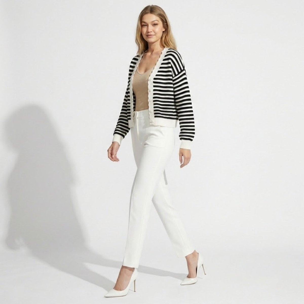 Stella | Damen Gestreifte Strickjacke Mit Langarm