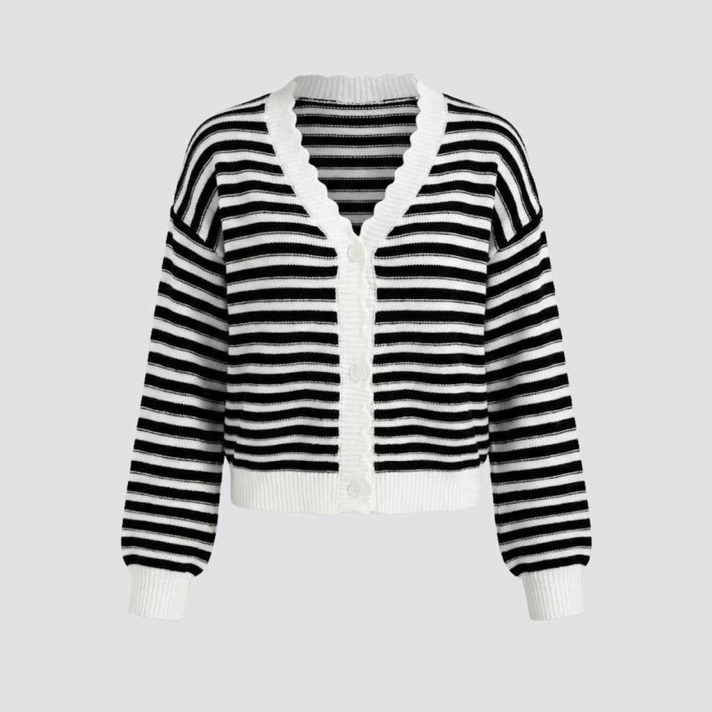 Stella | Damen Gestreifte Strickjacke Mit Langarm