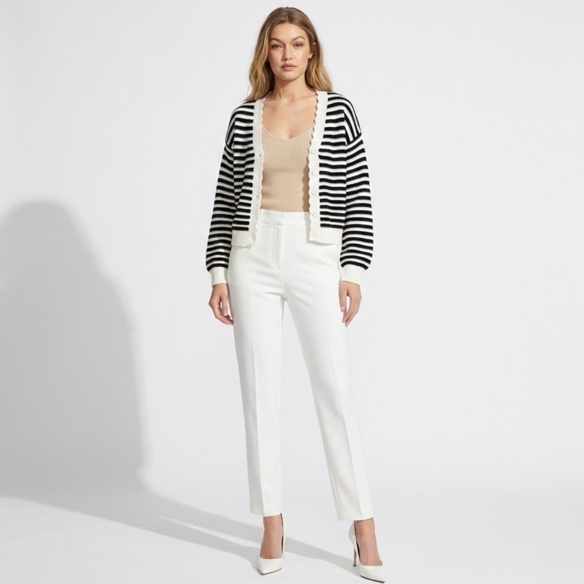Stella | Damen Gestreifte Strickjacke Mit Langarm