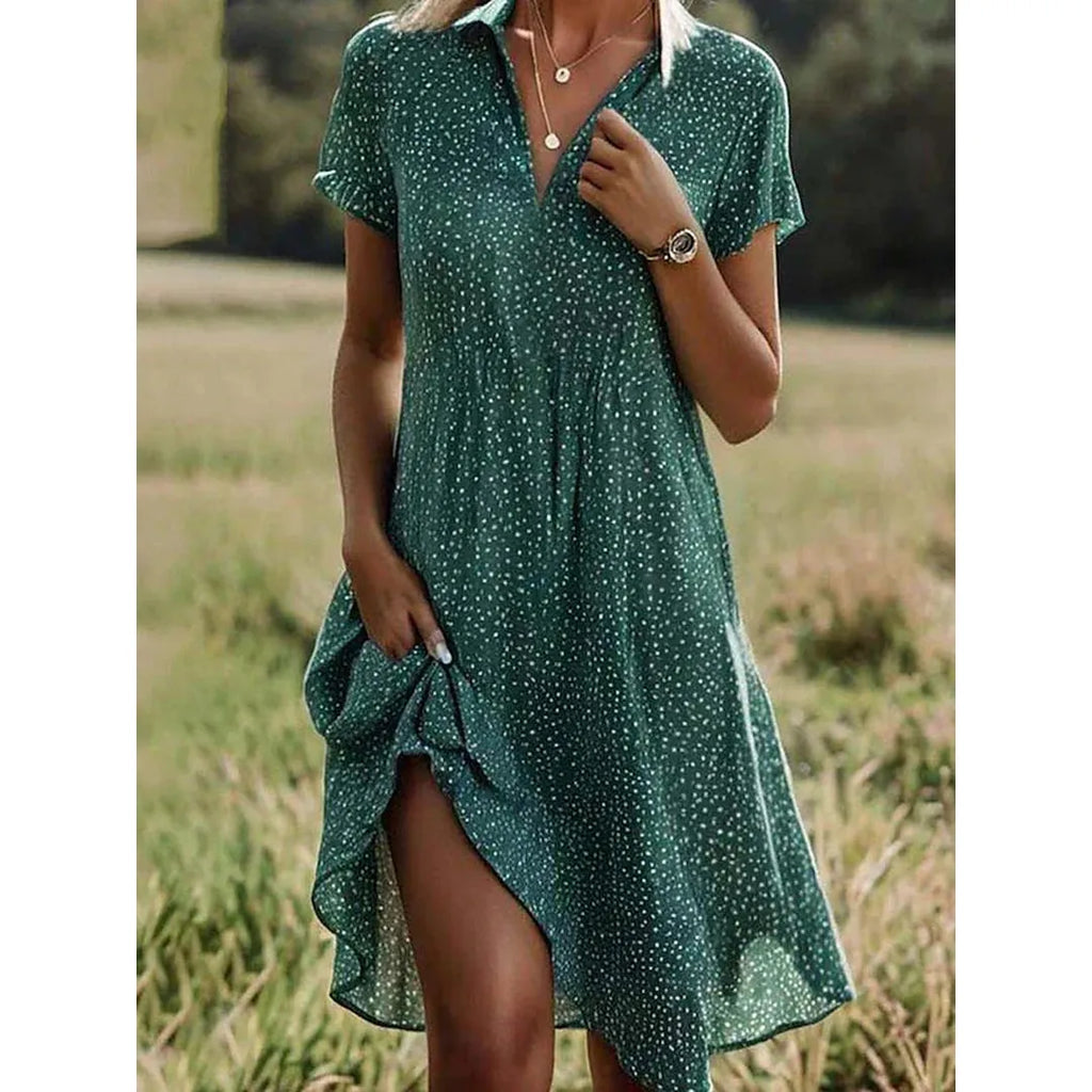 Autumn | Damen Kurzarm Midi Hemdblusenkleid Mit Knopfleiste