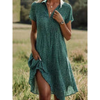 Autumn | Damen Kurzarm Midi Hemdblusenkleid Mit Knopfleiste