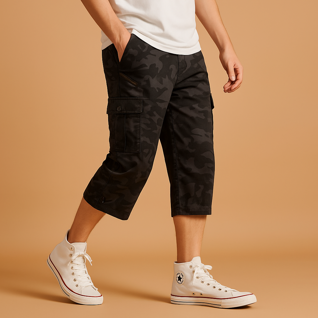 Garrett | Herren Lange Cargo Shorts Mit Seitlichen Pattentaschen