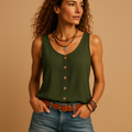 Daphne | Damen Ärmelloses V-Ausschnitt Top Mit Knopfleiste