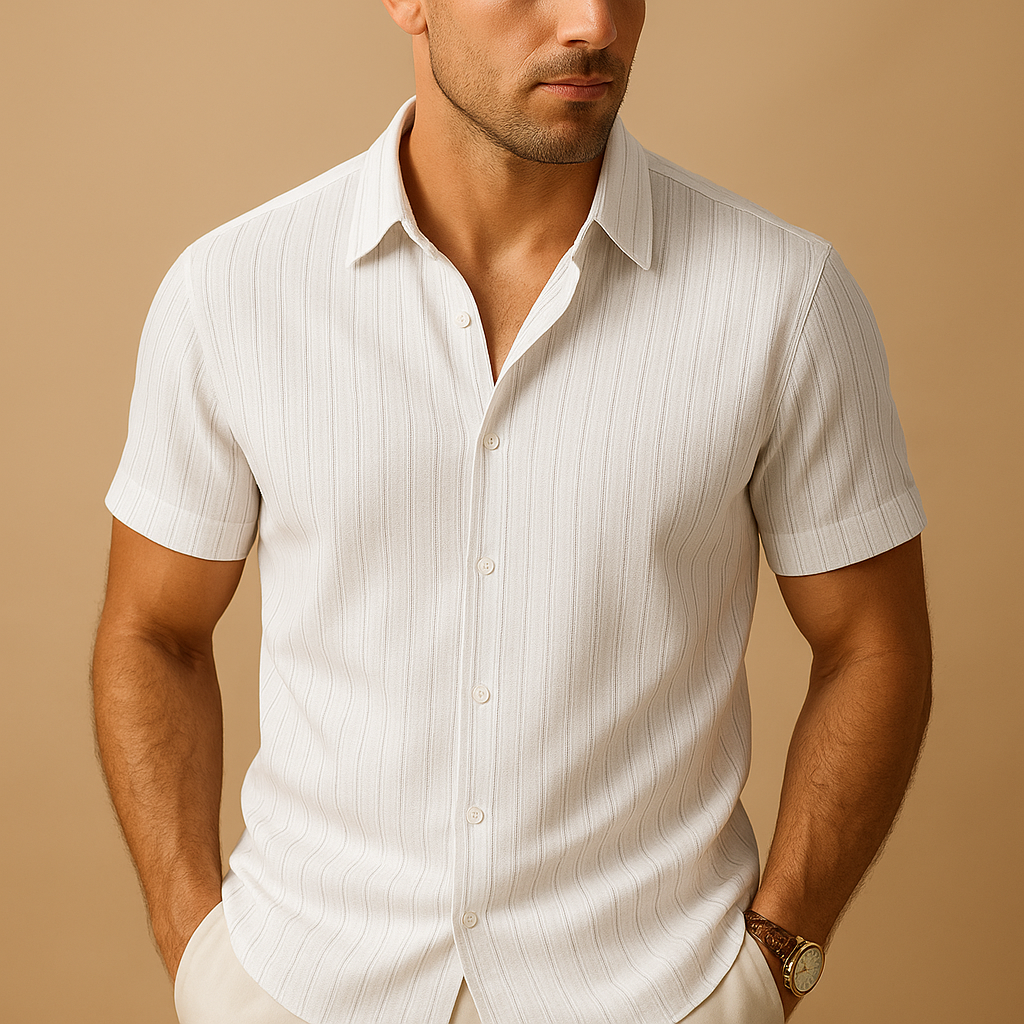Travis | Herren Geripptes Kurzarm Sommerhemd