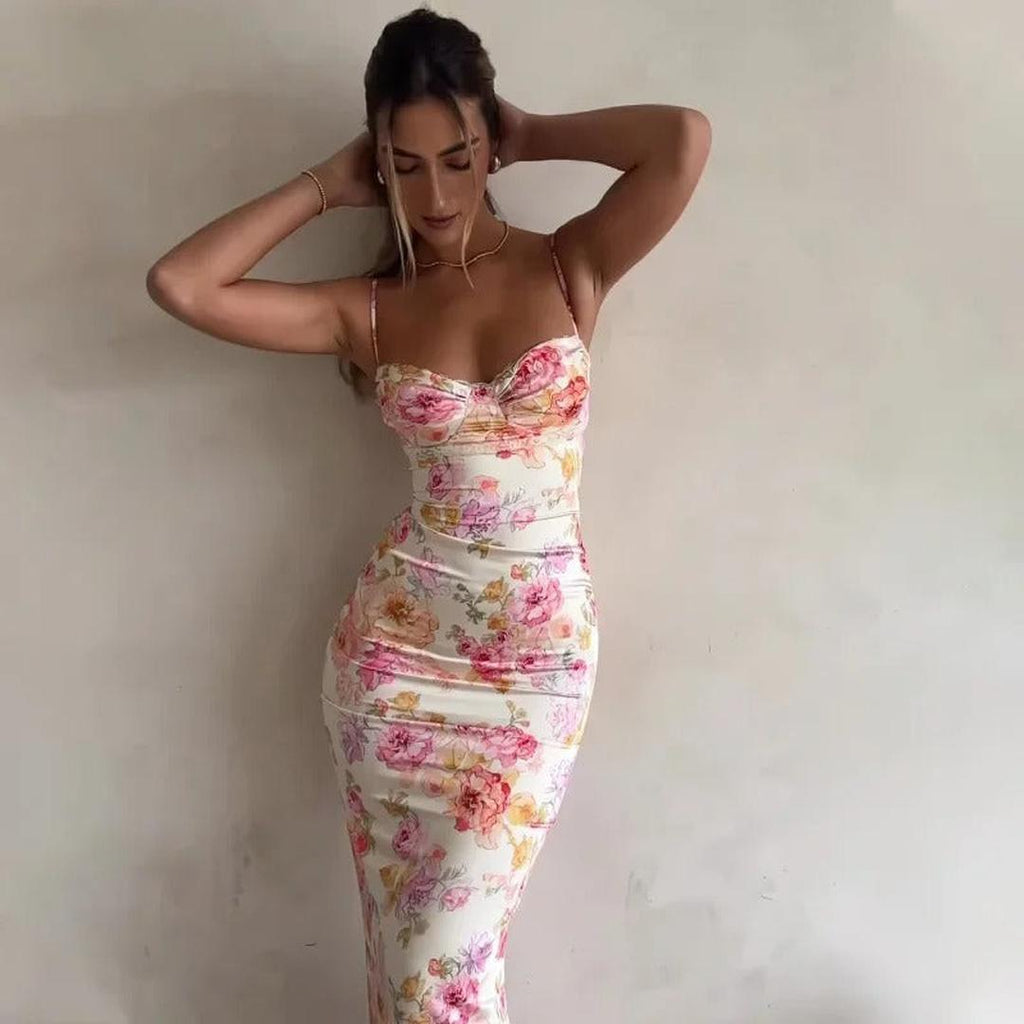 Camila | Blumenprint Maxi Kleid Mit Spitzenbesatz