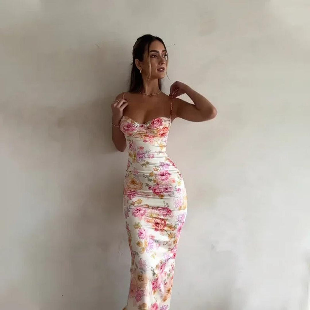 Camila | Blumenprint Maxi Kleid Mit Spitzenbesatz