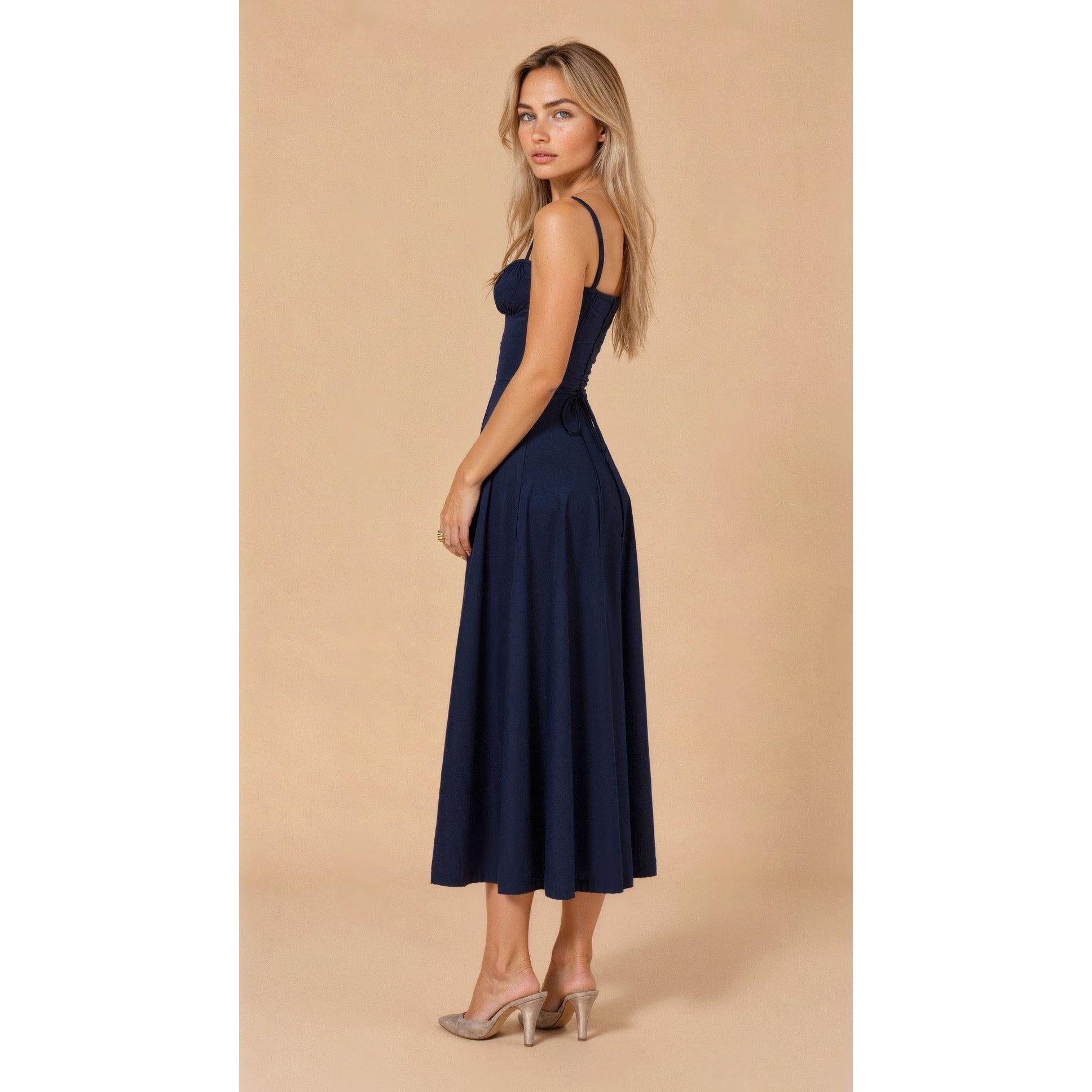 Elara | Damen Midi Korsettkleid Mit Spaghettiträgern Und Blumenprint