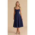 Elara | Damen Midi Korsettkleid Mit Spaghettiträgern Und Blumenprint