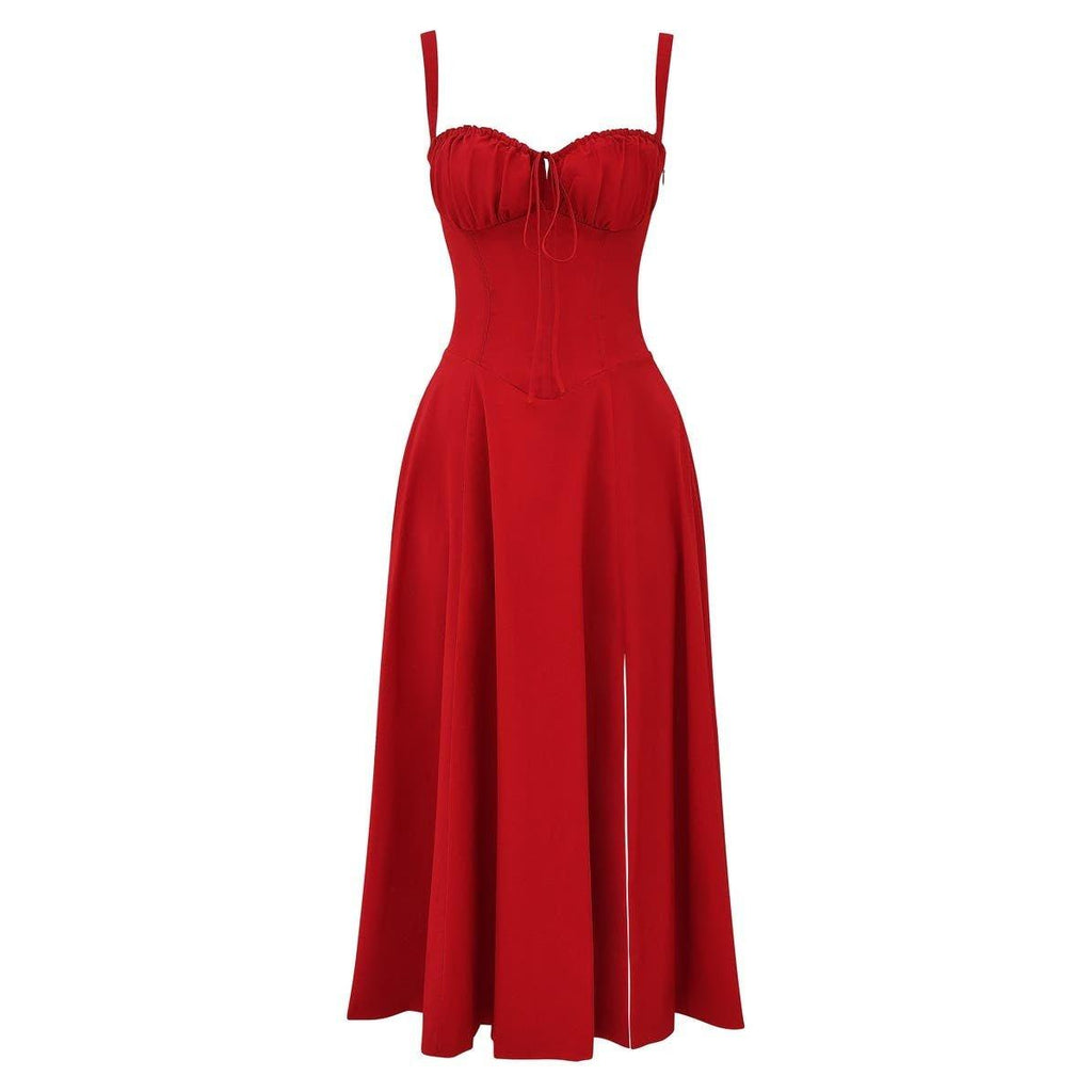 Elara | Damen Midi Korsettkleid Mit Spaghettiträgern Und Blumenprint