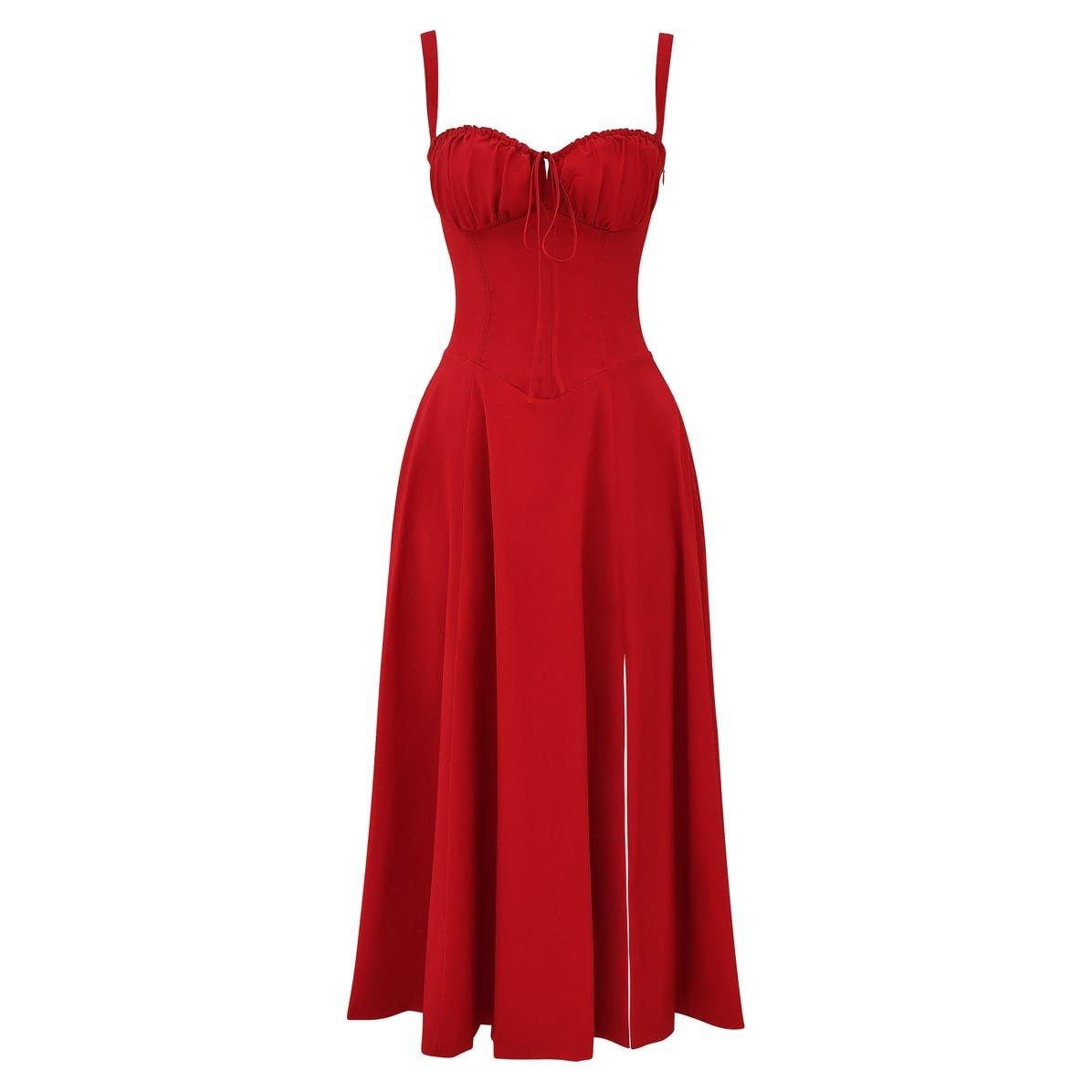 Elara | Damen Midi Korsettkleid Mit Spaghettiträgern Und Blumenprint