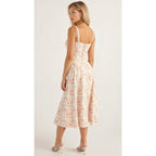 Elara | Damen Midi Korsettkleid Mit Spaghettiträgern Und Blumenprint