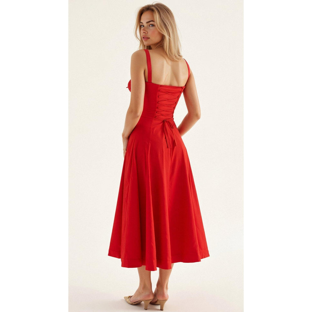 Elara | Damen Midi Korsettkleid Mit Spaghettiträgern Und Blumenprint