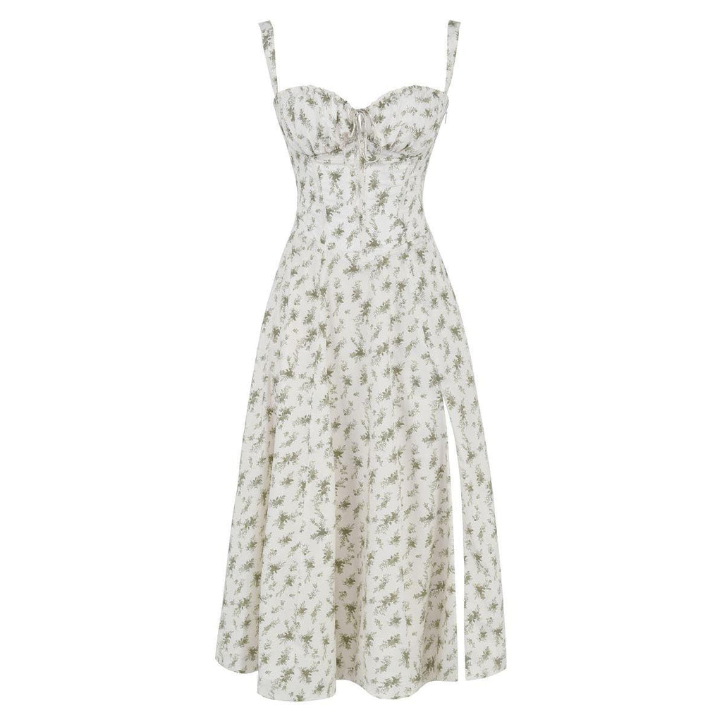 Elara | Damen Midi Korsettkleid Mit Spaghettiträgern Und Blumenprint