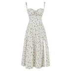 Elara | Damen Midi Korsettkleid Mit Spaghettiträgern Und Blumenprint