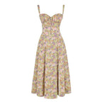 Elara | Damen Midi Korsettkleid Mit Spaghettiträgern Und Blumenprint