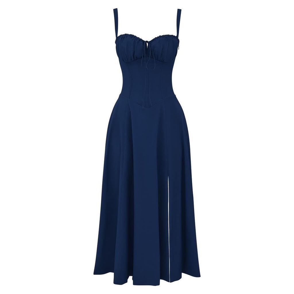 Elara | Damen Midi Korsettkleid Mit Spaghettiträgern Und Blumenprint