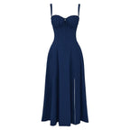 Elara | Damen Midi Korsettkleid Mit Spaghettiträgern Und Blumenprint