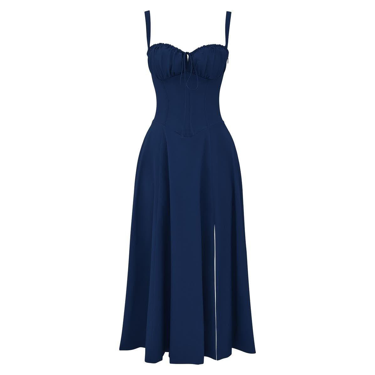 Elara | Damen Midi Korsettkleid Mit Spaghettiträgern Und Blumenprint