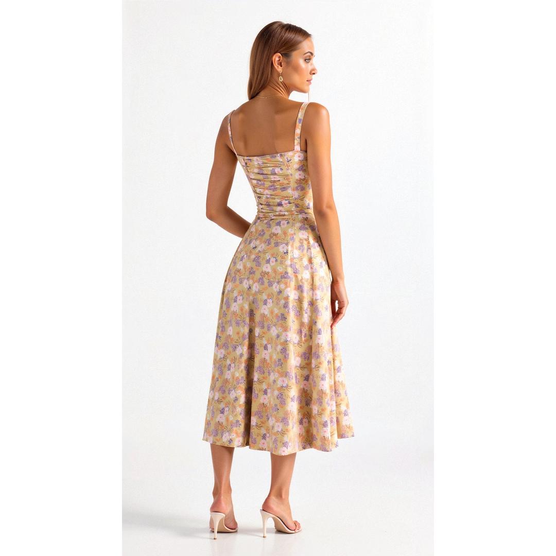 Anastasia | Blumen Corsagen Midi Kleid Mit Strukturierter Passform