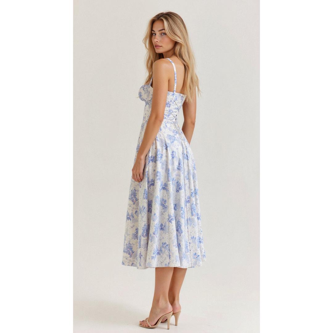 Anastasia | Blumen Corsagen Midi Kleid Mit Strukturierter Passform