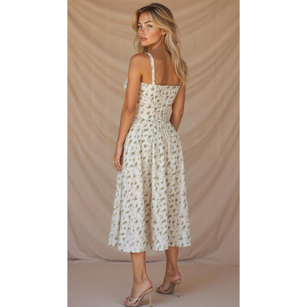 Anastasia | Blumen Corsagen Midi Kleid Mit Strukturierter Passform