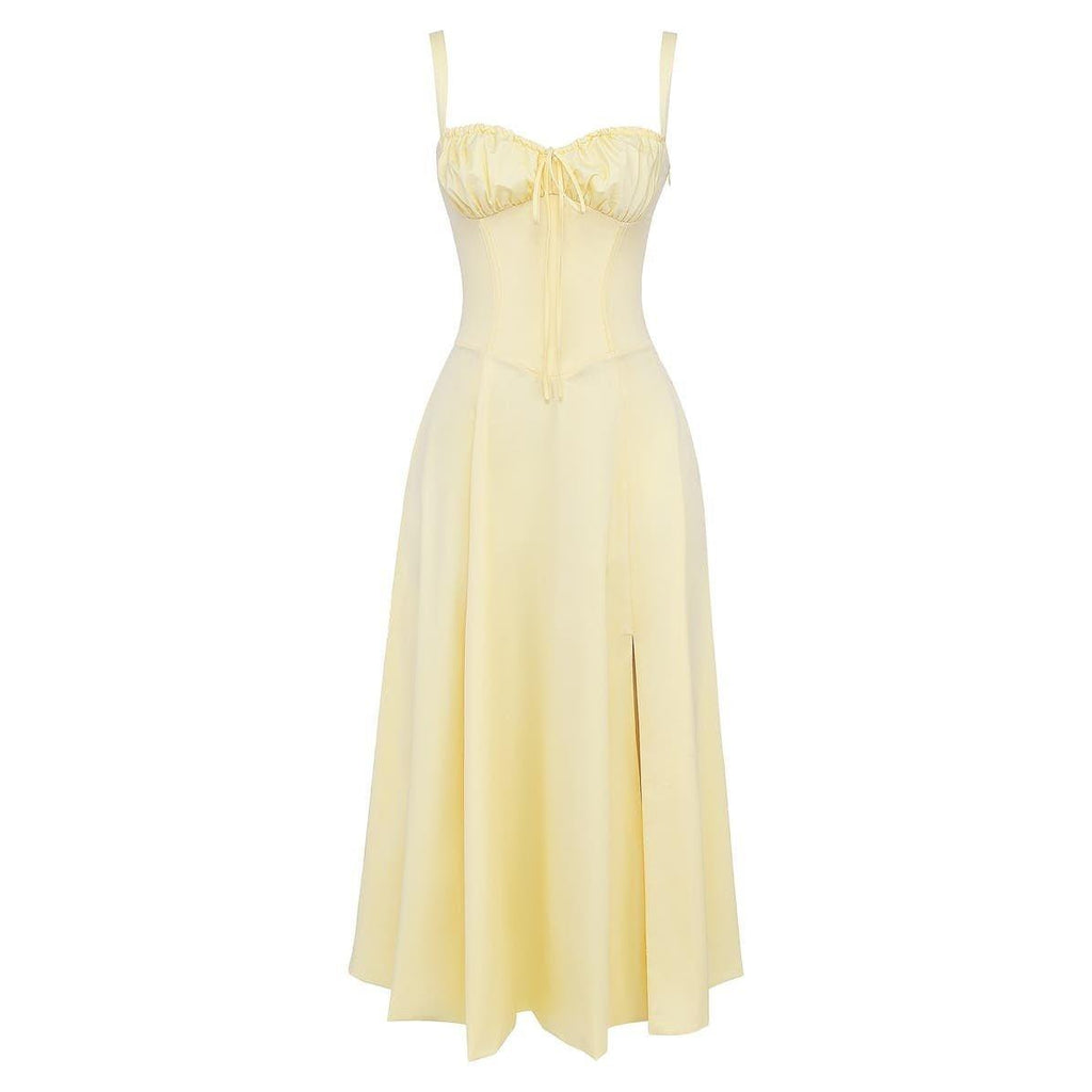 Elara | Damen Midi Korsettkleid Mit Spaghettiträgern Und Blumenprint